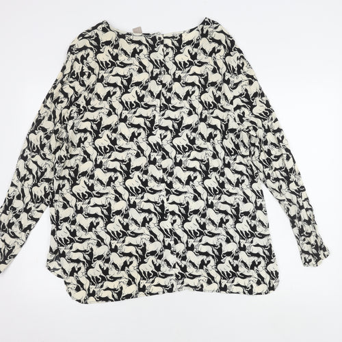 H&M Women's Black White Horses Print Blouse Size 20