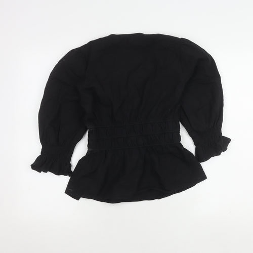 Marks and Spencer Women's Black Cotton V-Neck Top