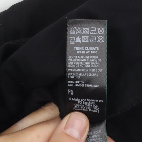 Marks and Spencer Women's Black Cotton V-Neck Top