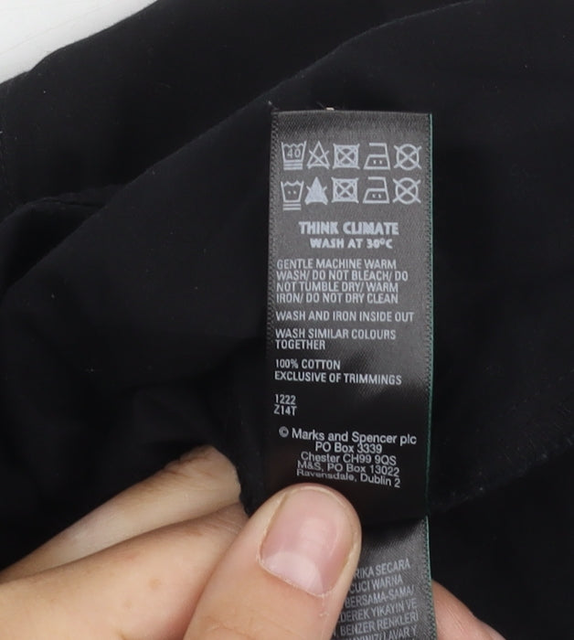 Marks and Spencer Women's Black Cotton V-Neck Top