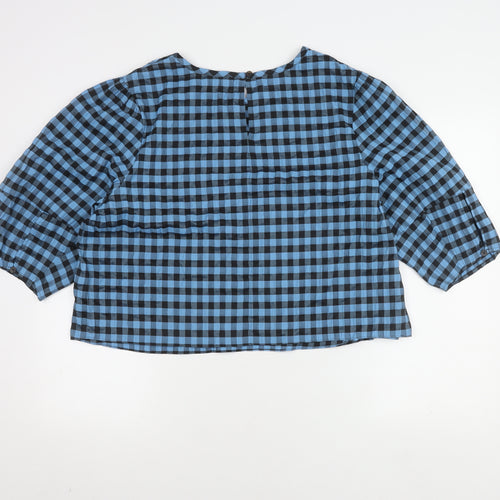 Marks and Spencer Blue Check Blouse, Women's Size 20, Elegant 3/4 Sleeve