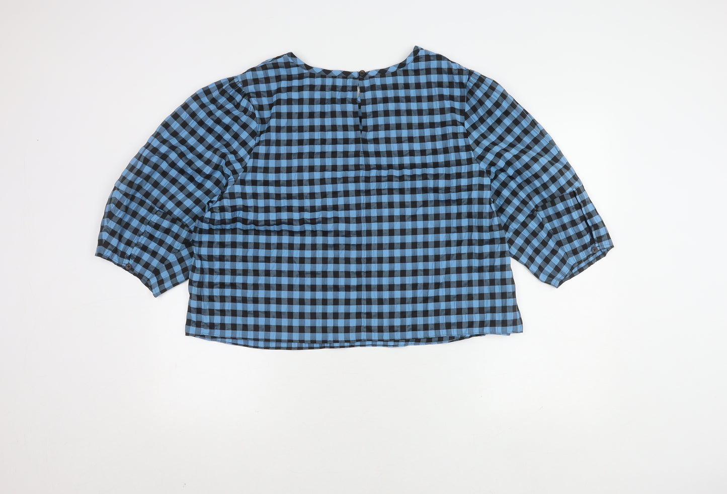Marks and Spencer Blue Check Blouse, Women's Size 20, Elegant 3/4 Sleeve