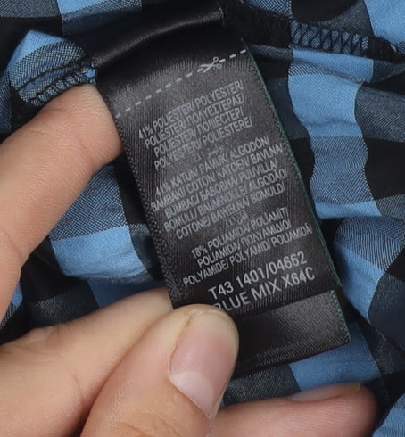 Marks and Spencer Blue Check Blouse, Women's Size 20, Elegant 3/4 Sleeve