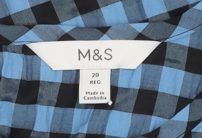 Marks and Spencer Blue Check Blouse, Women's Size 20, Elegant 3/4 Sleeve