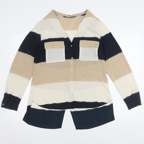Zara Women's Multicoloured Striped Button-Up Shirt M
