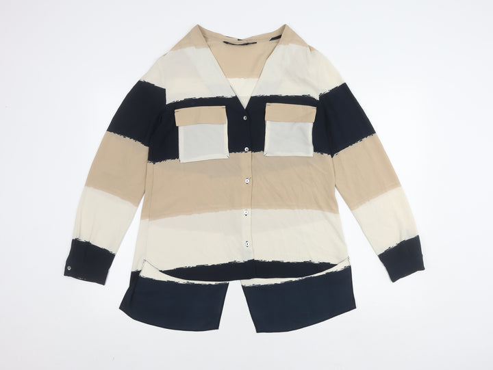 Zara Women's Multicoloured Striped Button-Up Shirt M