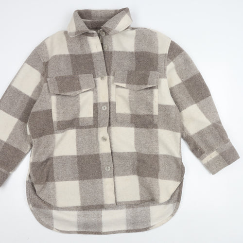 H&M Women's Grey Check Button Jacket Size M Casual