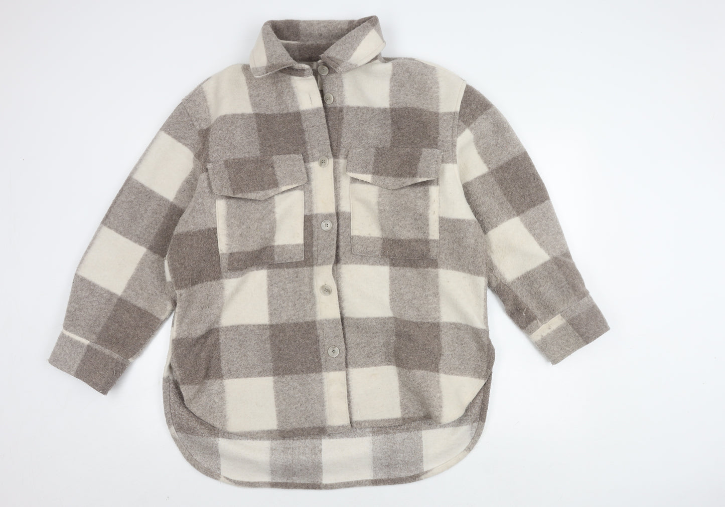 H&M Women's Grey Check Button Jacket Size M Casual
