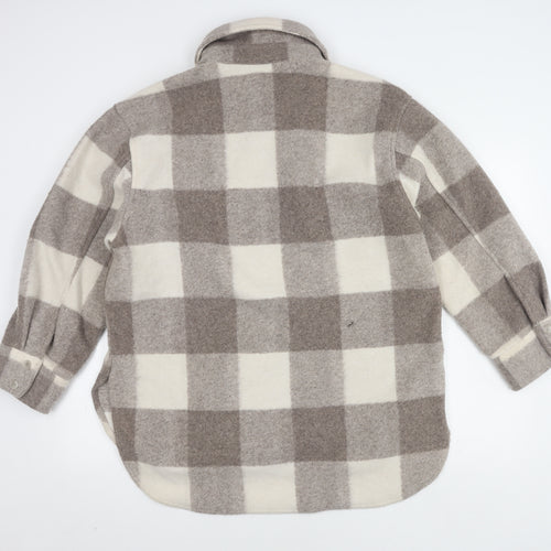 H&M Women's Grey Check Button Jacket Size M Casual