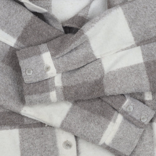 H&M Women's Grey Check Button Jacket Size M Casual