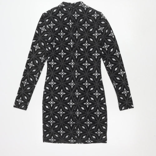 Topshop Women’s Black Geometric Bodycon Dress Size 8