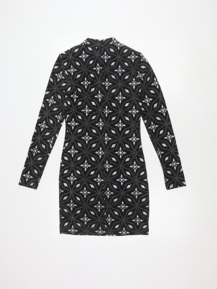 Topshop Women’s Black Geometric Bodycon Dress Size 8