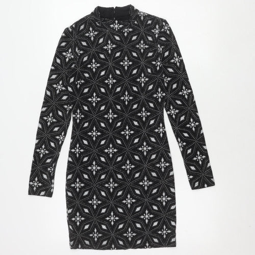 Topshop Women’s Black Geometric Bodycon Dress Size 8
