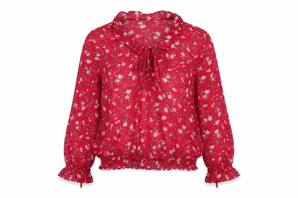 Front view of QED London Floral Red Blouse, Women's, size 12
