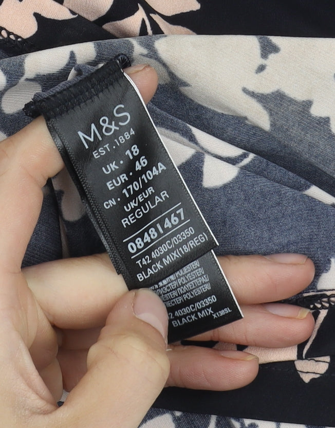 Marks and Spencer Women's Black Floral Dress Size 18