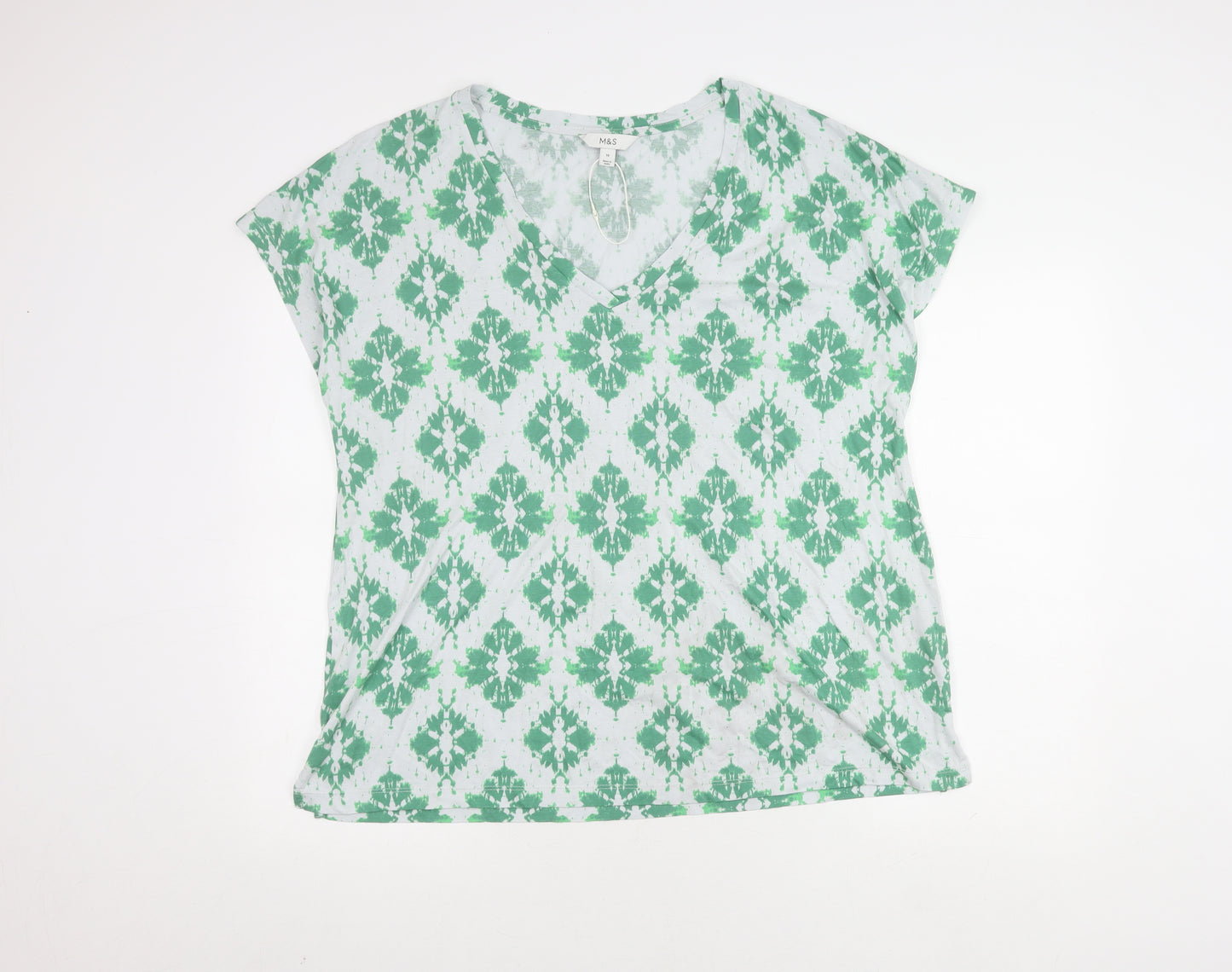 Marks and Spencer Women's Green T-Shirt, Size 16, V-Neck