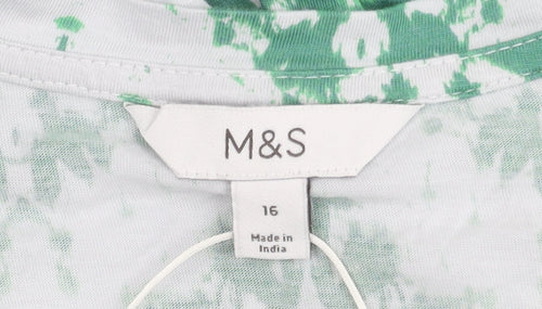 Marks and Spencer Women's Green T-Shirt, Size 16, V-Neck