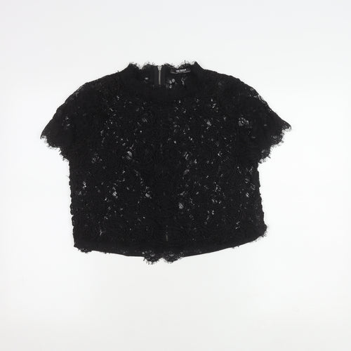 Zara Women's Black Lace Cropped Blouse Size XS
