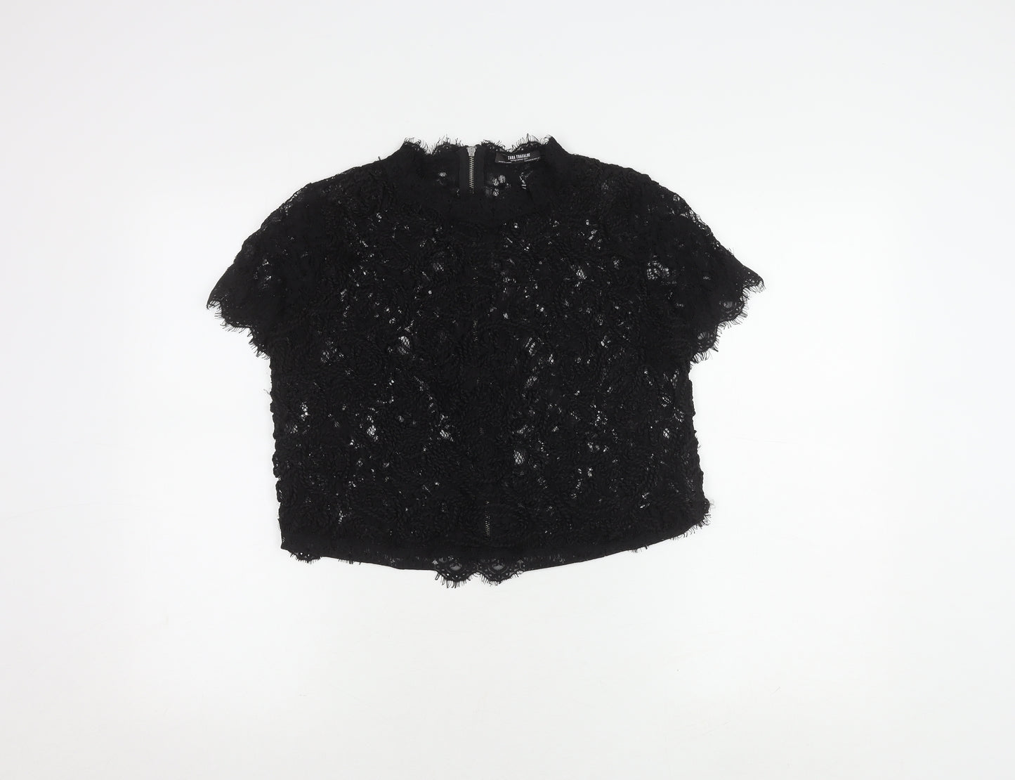 Zara Women's Black Lace Cropped Blouse Size XS