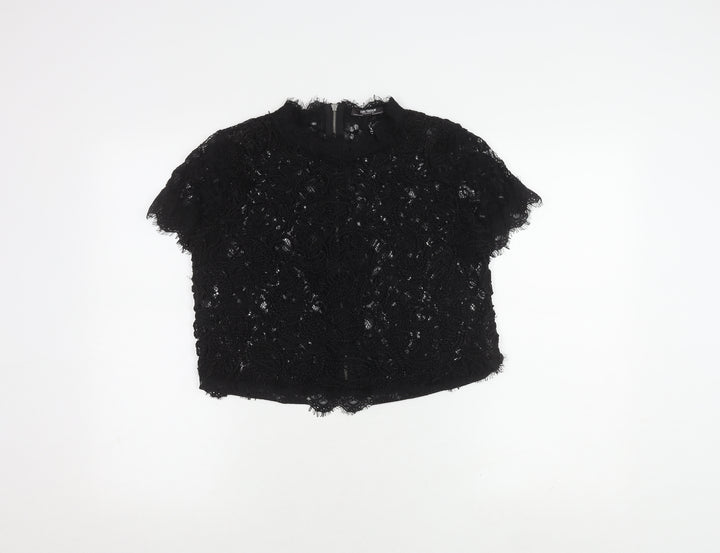 Zara Women's Black Lace Cropped Blouse Size XS
