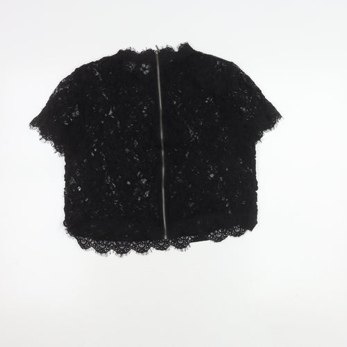 Zara Women's Black Lace Cropped Blouse Size XS