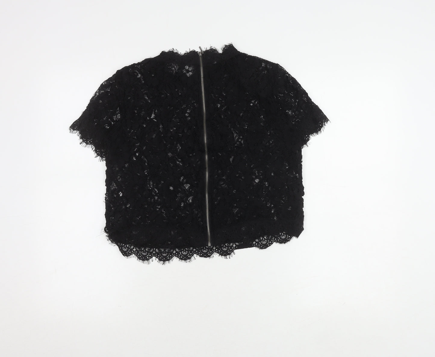 Zara Women's Black Lace Cropped Blouse Size XS