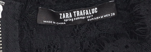 Zara Women's Black Lace Cropped Blouse Size XS
