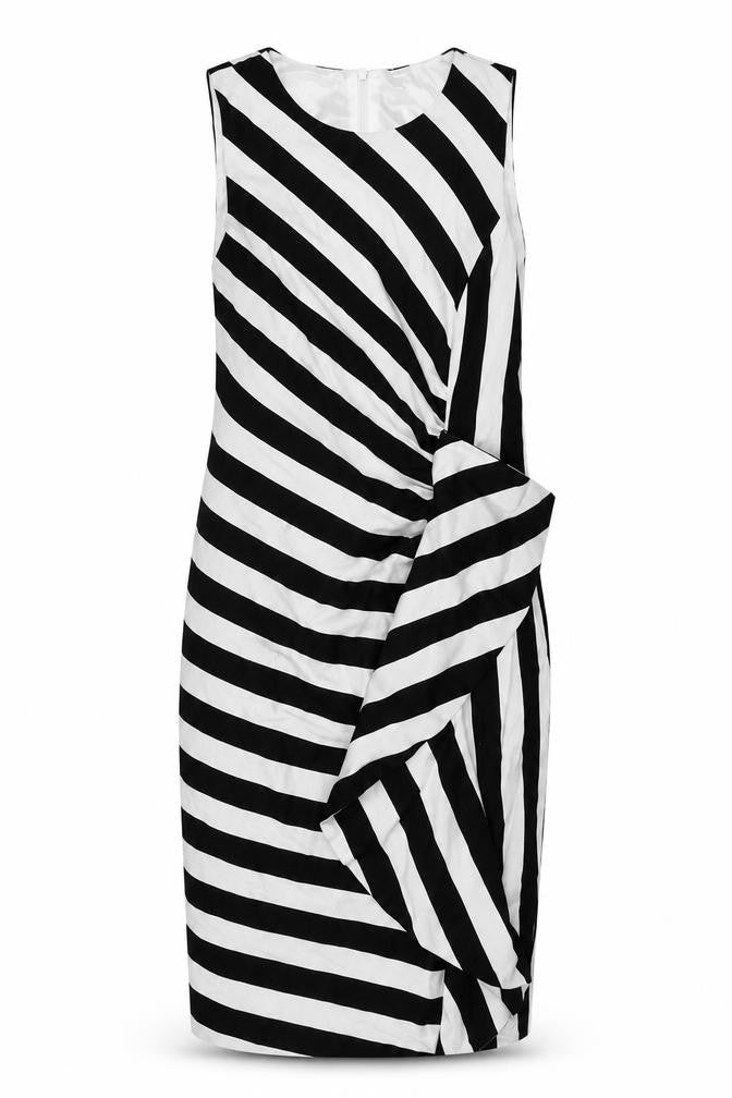 Front view of Forcast Women's Black Striped Sleeveless Dress
