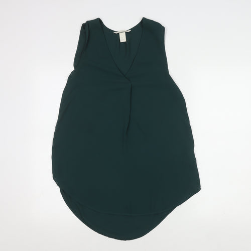 H&M Women's Green Sleeveless V-Neck Blouse Size 6