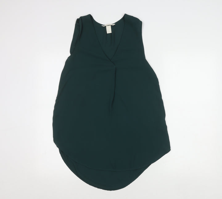 H&M Women's Green Sleeveless V-Neck Blouse Size 6