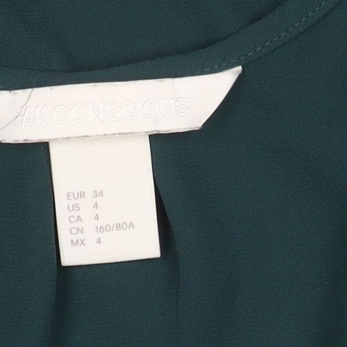 H&M Women's Green Sleeveless V-Neck Blouse Size 6