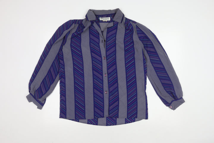 Clarissa Women's Blue Striped Button-Up Shirt Size 10