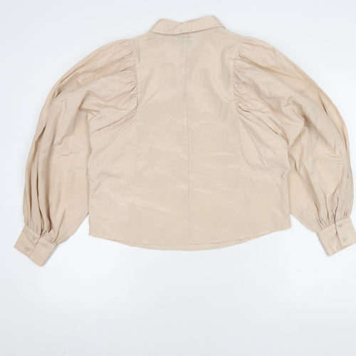 Y.A.S Women's Beige Collared Puff Sleeve Blouse S