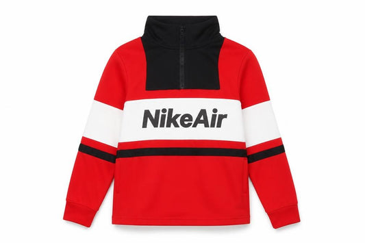 Front view of Nike boys’ red colourblock half zip sweater m