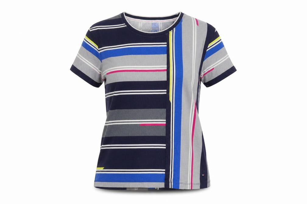 Front view of Tommy Hilfiger Women's Multicoloured Striped T-Shirt S