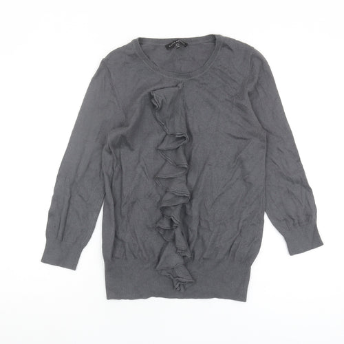 Laura Ashley Grey Pullover Jumper, Size 10, Ruffle Accent
