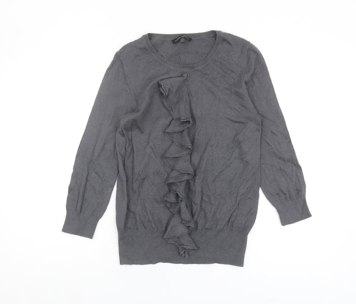 Laura Ashley Grey Pullover Jumper, Size 10, Ruffle Accent