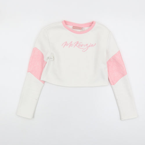 McKenzie Girls White Pink Sweatshirt 12-13 Years Logo Crew Neck