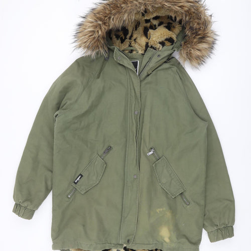 Superdry Women's Green Parka Coat, Size 8, Fur-Trim Hood