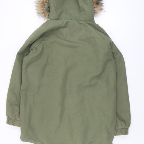 Superdry Women's Green Parka Coat, Size 8, Fur-Trim Hood