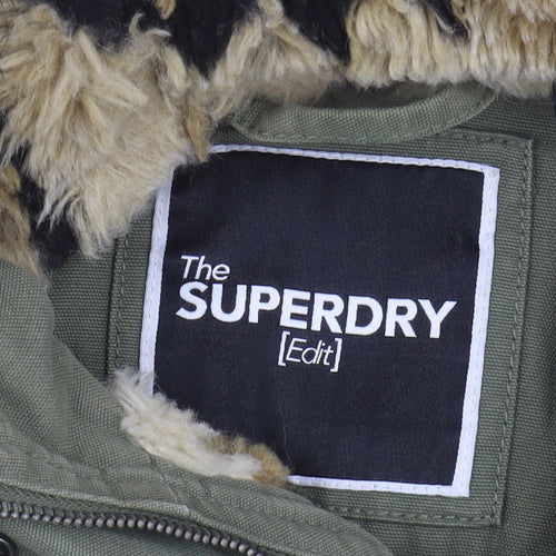 Superdry Women's Green Parka Coat, Size 8, Fur-Trim Hood