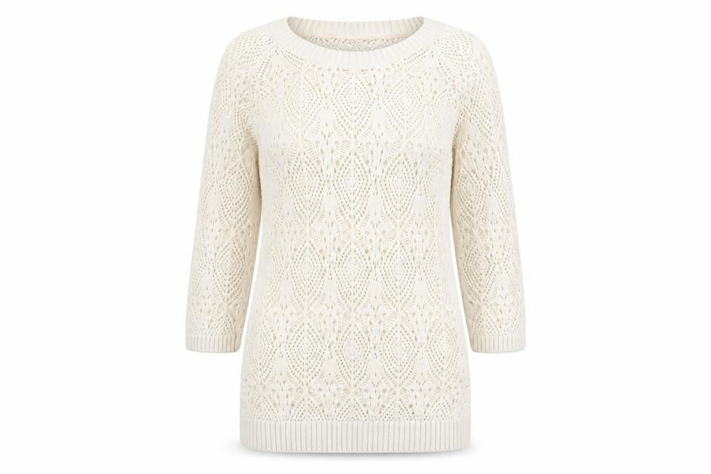 Front view of FatFace Women’s Ivory Open-Knit Jumper, size UK 8
