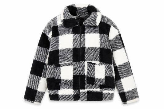 Front view of QED London Women's Black Check Jacket, size L, Zip