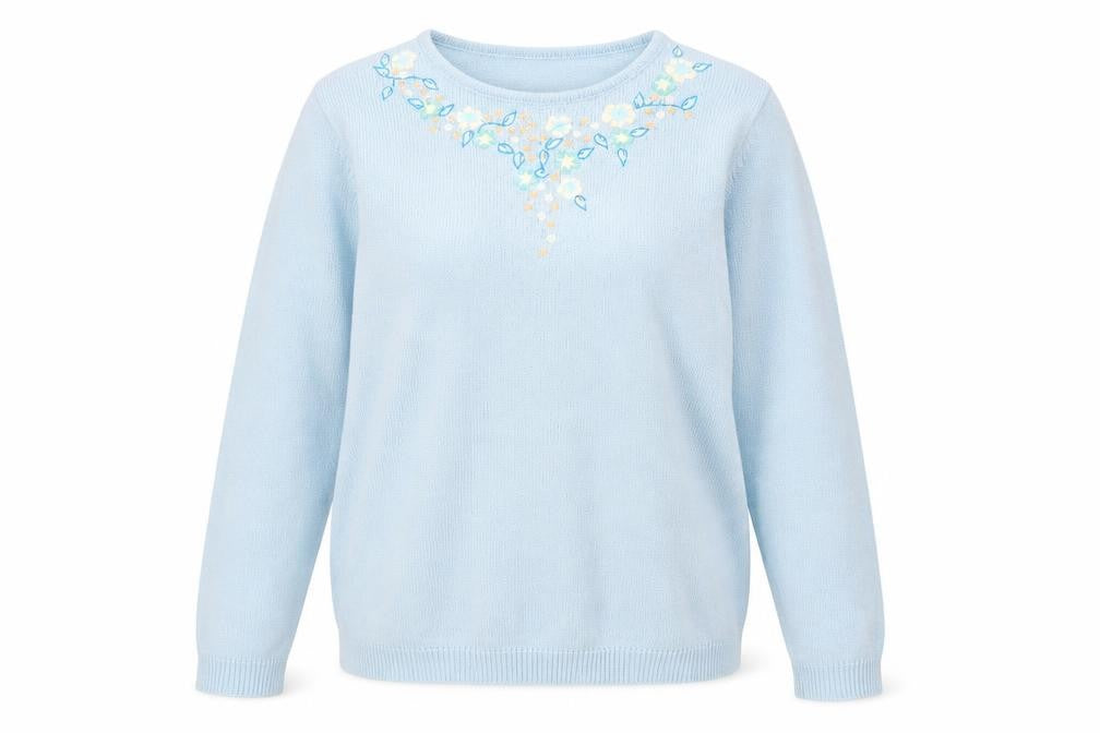 Front view of Honor Millburn Women's Blue Jumper M Embroidered Knit