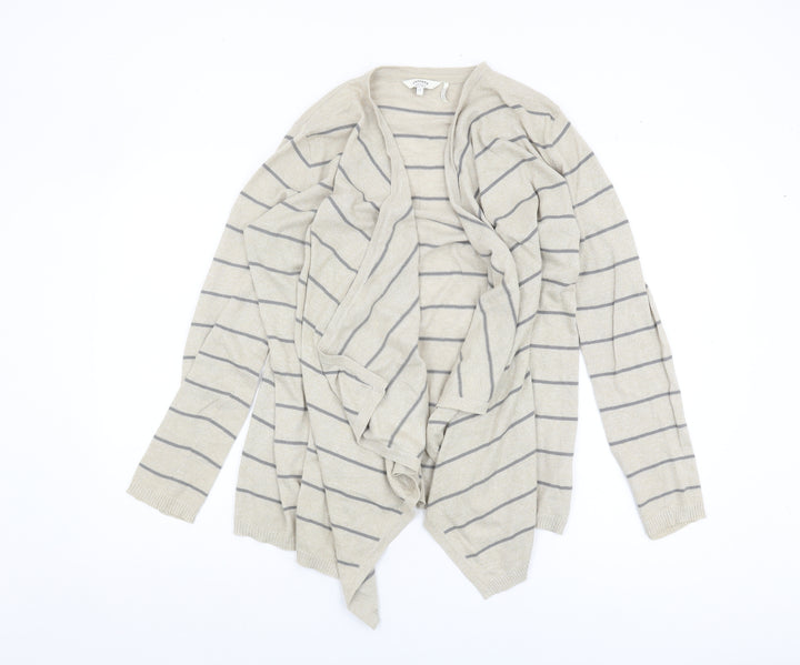 Fat Face Women's Beige Striped Open Front Cardigan, Size 12