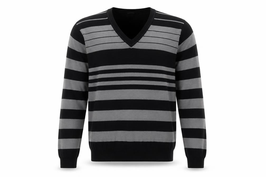 Front view of Brave Soul Men's Black Striped jumper M