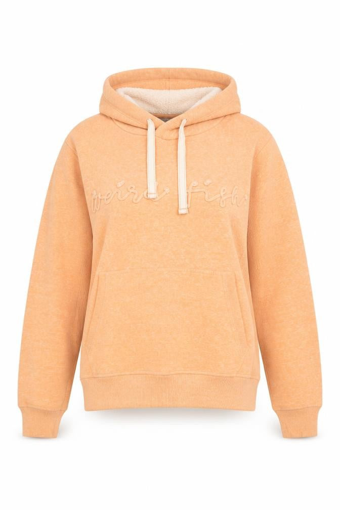 Front view of Weird Fish Women's Orange Pullover Hoodie, size 14