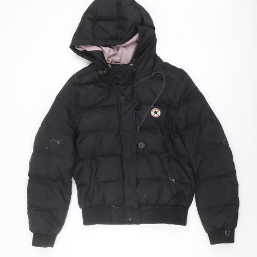 Converse Women's Black Puffer Jacket L Hooded