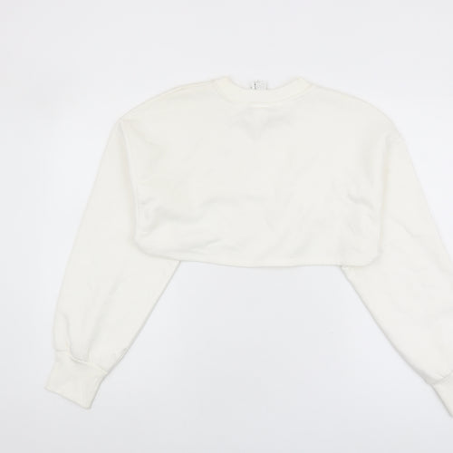 Zara Women's White Pullover Sweatshirt, Size L, Casual Knit