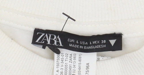 Zara Women's White Pullover Sweatshirt, Size L, Casual Knit